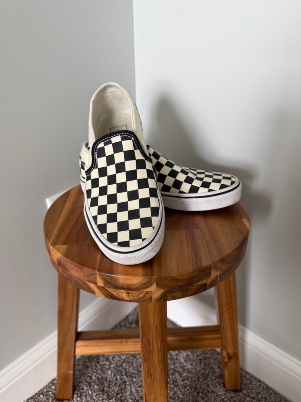 Vans Slip-On Checkerboard Canvas Loafers - Black and White